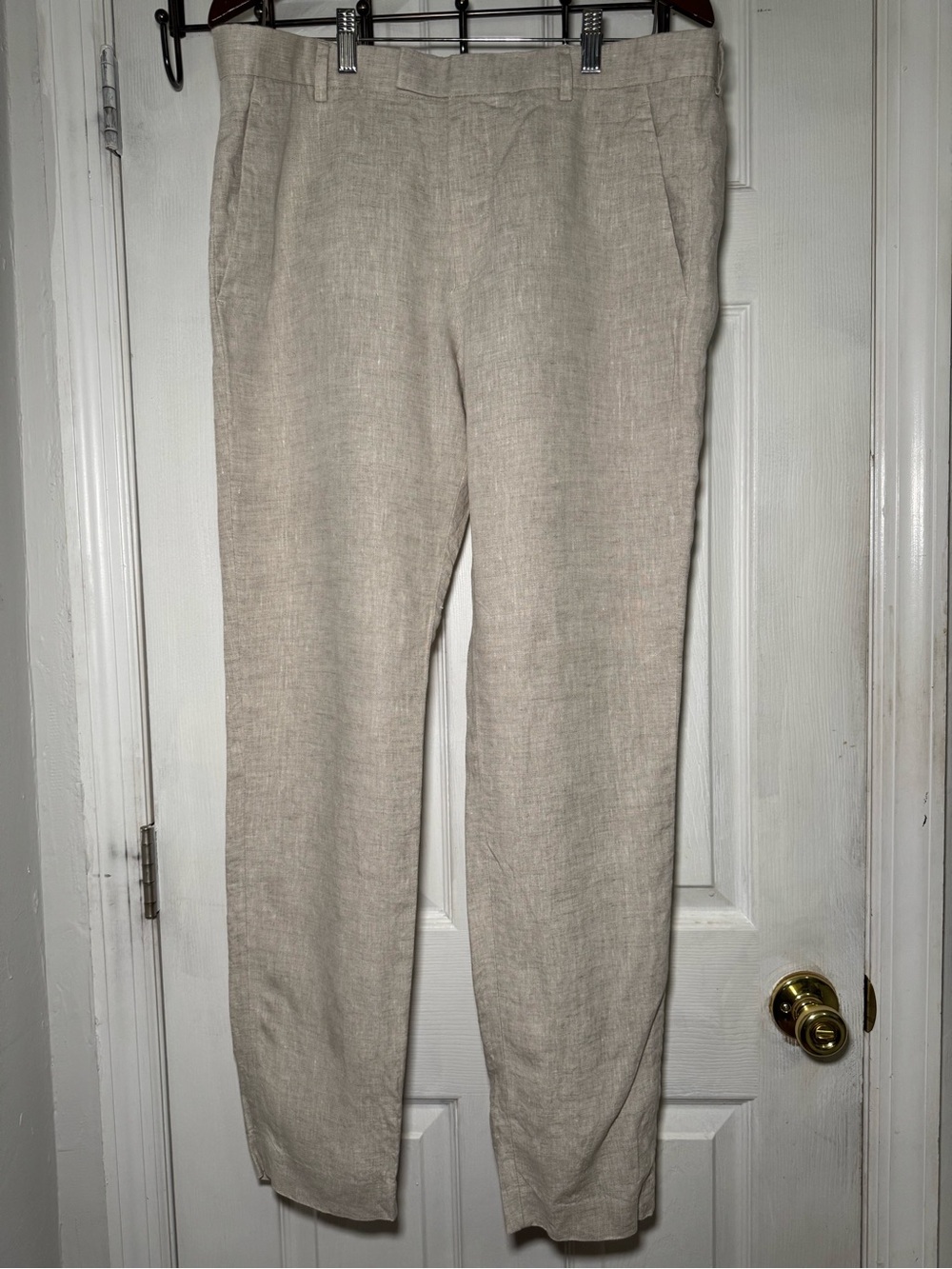 H&M Men's Khaki Linen-Blend Straight Chinos - Light Tan